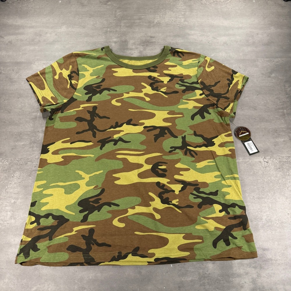 Backbone T-Shirt Womens XXL Woodland Camo Short Sleeve Crew Neck NEW Tactical